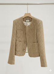 Elegant Tweed Cropped Jacket - Classic French Style Blazer for Women