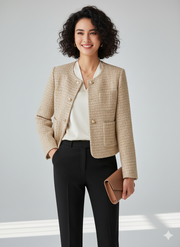 Elegant Tweed Cropped Jacket - Classic French Style Blazer for Women