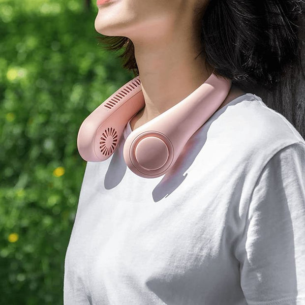 Portable Neck Fan, Mini Bladeless Hanging Neck Fan 1200mAh Rechargeable Air Cooler 3 Speed for Student Office Summer Sports Fans