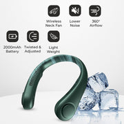 Portable Neck Fan, Mini Bladeless Hanging Neck Fan 1200mAh Rechargeable Air Cooler 3 Speed for Student Office Summer Sports Fans