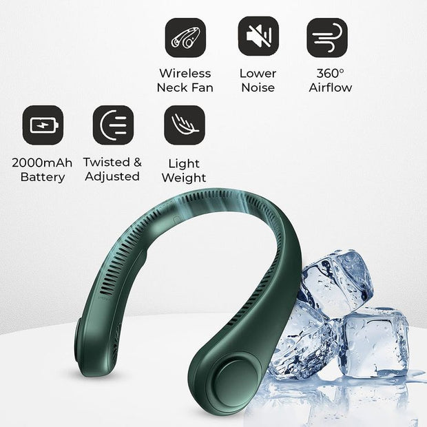 Portable Neck Fan, Mini Bladeless Hanging Neck Fan 1200mAh Rechargeable Air Cooler 3 Speed for Student Office Summer Sports Fans